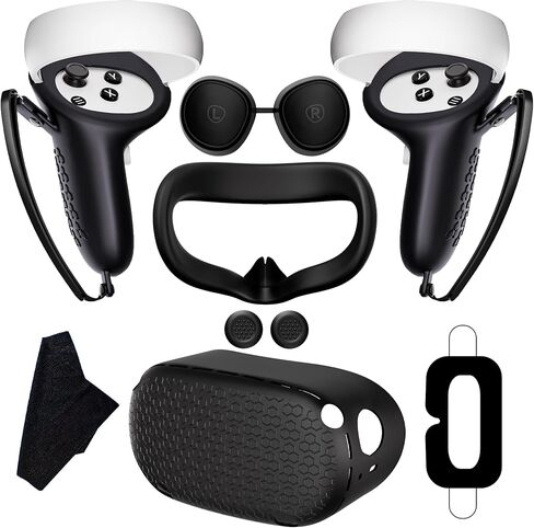 متوافق مع ملحقات Oculus Quest 2، غطاء وجه من السيليكون، غطاء VR Shell، غطاء مقبض وحدة التحكم باللمس Quest 2، غطاء العدسة الواقي، غطاء العين القابل للتصرف، قطعة قماش لمسح المرآة للاستعمال مرة واحدة in Kuwait