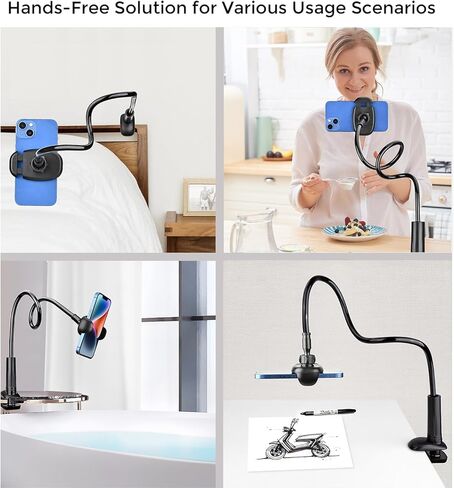 TONDA Cell Phone Holder Clip Bed Stand with Flexible Long Arm Gooseneck Bracket Grip Mount Clamp for Desk, Compatible with iPhone 15 14 Pro Max XR X 8 7 6 or Other 4-7" Devices in Kuwait