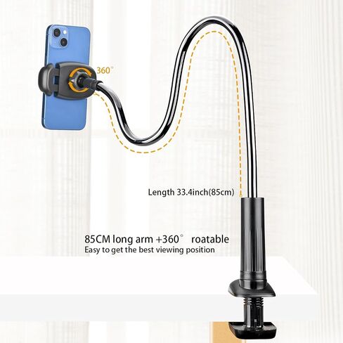 TONDA Cell Phone Holder Clip Bed Stand with Flexible Long Arm Gooseneck Bracket Grip Mount Clamp for Desk, Compatible with iPhone 15 14 Pro Max XR X 8 7 6 or Other 4-7" Devices in Kuwait
