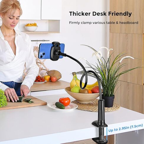 TONDA Cell Phone Holder Clip Bed Stand with Flexible Long Arm Gooseneck Bracket Grip Mount Clamp for Desk, Compatible with iPhone 15 14 Pro Max XR X 8 7 6 or Other 4-7" Devices in Kuwait