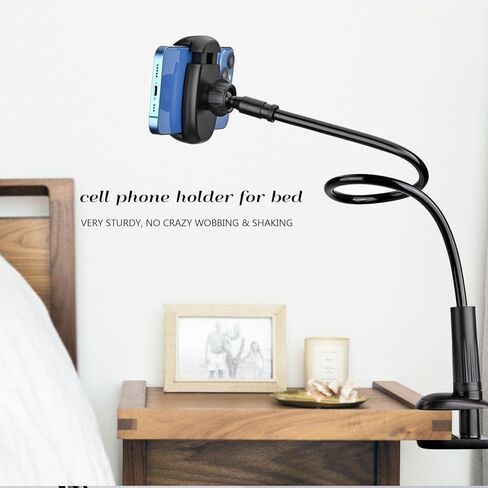 TONDA Cell Phone Holder Clip Bed Stand with Flexible Long Arm Gooseneck Bracket Grip Mount Clamp for Desk, Compatible with iPhone 15 14 Pro Max XR X 8 7 6 or Other 4-7" Devices in Kuwait