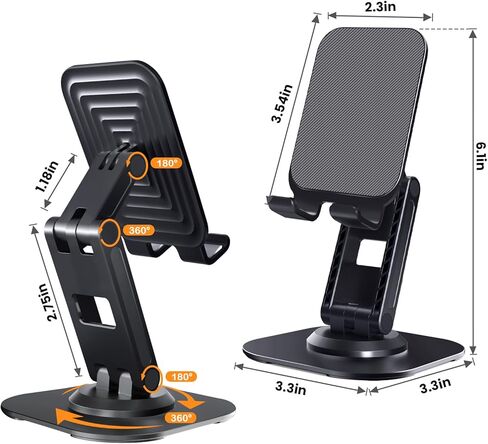 2PCS Cell Phone Stand, 360 Degrees Rotation Multi-Angel Adjustable Fully Foldable Compatible with iPhone 15 14 13 Pro Max Android Smartphones(Black&Black) in Saudi Arabia