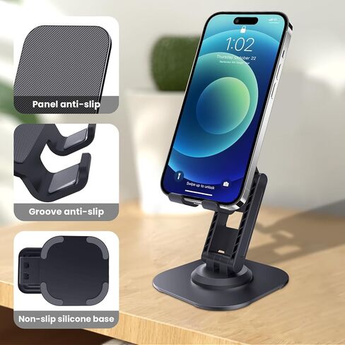 2PCS Cell Phone Stand, 360 Degrees Rotation Multi-Angel Adjustable Fully Foldable Compatible with iPhone 15 14 13 Pro Max Android Smartphones(Black&Black) in Saudi Arabia