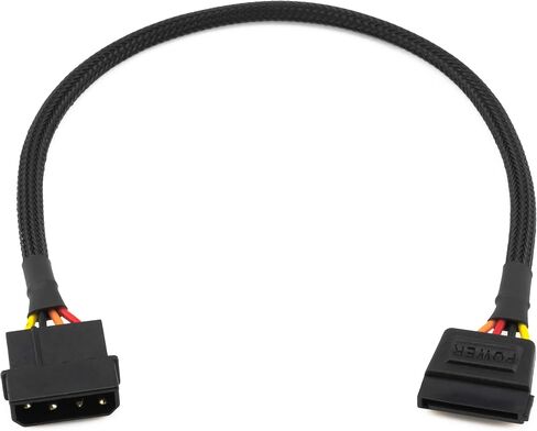 CRJ 4-Pin Molex to 15-Pin SATA Power Adapter Cable - 12-inch (30cm), Black Sleeved - Power SATA Hard Drives, SSDs from a 4-Pin Peripheral Molex Power Supply Connector in Saudi Arabia