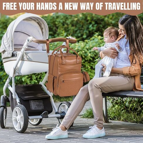 HOMBYS PU Leather Baby Diaper Backpack for 2 Kids Large Capacity 30-42L Big Twin Diaper Bag, Waterproof Unsex Travel Baby Bag Backpack for Mom Dad, Perfect Baby Shower Gifts, Brown in Saudi Arabia