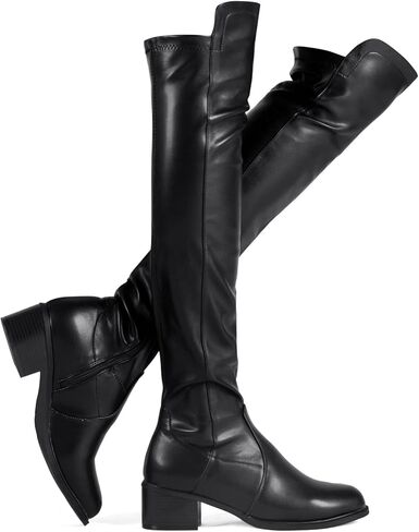 حذاء Shoe'N Tale للسيدات فوق الركبة، حذاء طويل أنيق ومريح (7، أسود PU) in Saudi Arabia