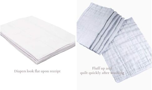 حفاضات قماشية قابلة للطي مسبقًا، من القطن العضوي، 4 × 6 × 4 طبقات، جودة DSQ، قابلة للغسل وإعادة الاستخدام (10-36 رطلاً)، حواف بيضاء - 12 قطعة in Kuwait