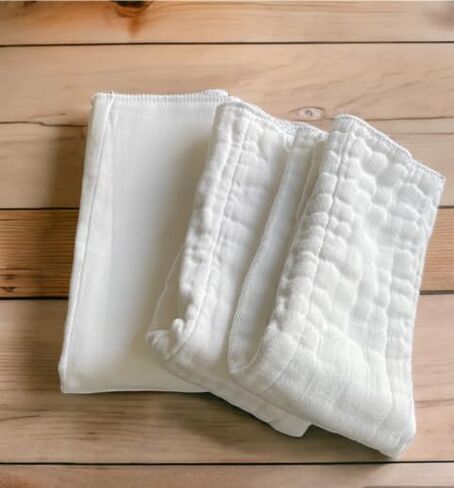 حفاضات قماشية قابلة للطي مسبقًا، من القطن العضوي، 4 × 6 × 4 طبقات، جودة DSQ، قابلة للغسل وإعادة الاستخدام (10-36 رطلاً)، حواف بيضاء - 12 قطعة in Kuwait