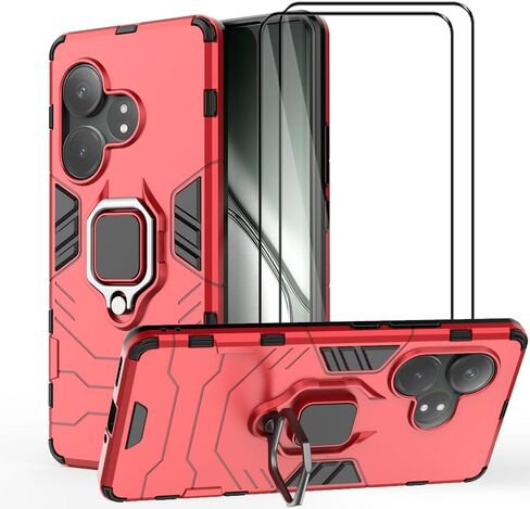 Case for Realme GT 6 / Realme GT Neo 6 Case Kickstand with Tempered Glass Screen Protector [2 pcs], Hybrid Heavy Duty Armor Dual Layer Anti-Scratch Phone Case Cover, Black in Saudi Arabia
