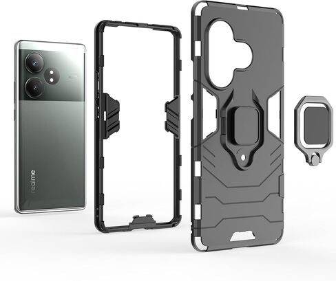 Case for Realme GT 6 / Realme GT Neo 6 Case Kickstand with Tempered Glass Screen Protector [2 pcs], Hybrid Heavy Duty Armor Dual Layer Anti-Scratch Phone Case Cover, Black in Saudi Arabia