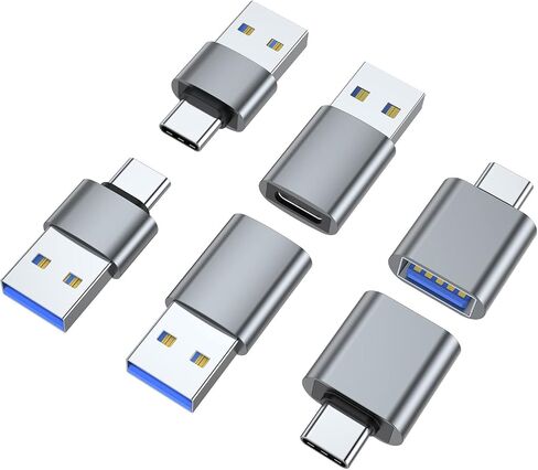 AreMe USB C Adapter (6 Pack), USB A Male to USB C Male, USB 3.0 Male to USB C Female, USB Type-C Male to USB 3.0 Female Converter Connector (Black) in Saudi Arabia