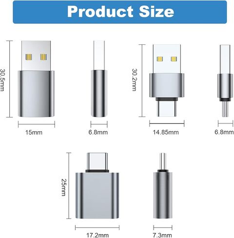 AreMe USB C Adapter (6 Pack), USB A Male to USB C Male, USB 3.0 Male to USB C Female, USB Type-C Male to USB 3.0 Female Converter Connector (Black) in Saudi Arabia