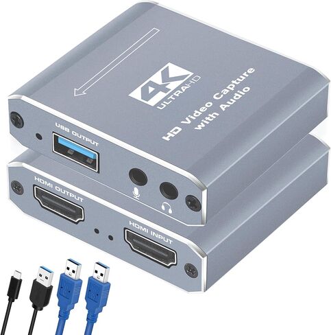 بطاقة التقاط NEWCARE 4K للبث المباشر، بطاقة التقاط ألعاب 1080P 60FPS مع USB C وميكروفون HDMI Loop-Out، بطاقة التقاط للتسجيل متوافقة مع PS5، Nintendo Switch، الكمبيوتر الشخصي، الكاميرا in Kuwait