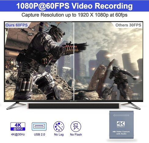 بطاقة التقاط NEWCARE 4K للبث المباشر، بطاقة التقاط ألعاب 1080P 60FPS مع USB C وميكروفون HDMI Loop-Out، بطاقة التقاط للتسجيل متوافقة مع PS5، Nintendo Switch، الكمبيوتر الشخصي، الكاميرا in Kuwait