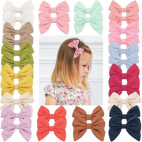 30pcs Baby Girls Hair Bows Cotton Linen Alligator Hair Clips 3 inch Fable Girls Toddlers Kids Handmade Pigtail Hair Accessories, 15 Colors in Pair in Saudi Arabia