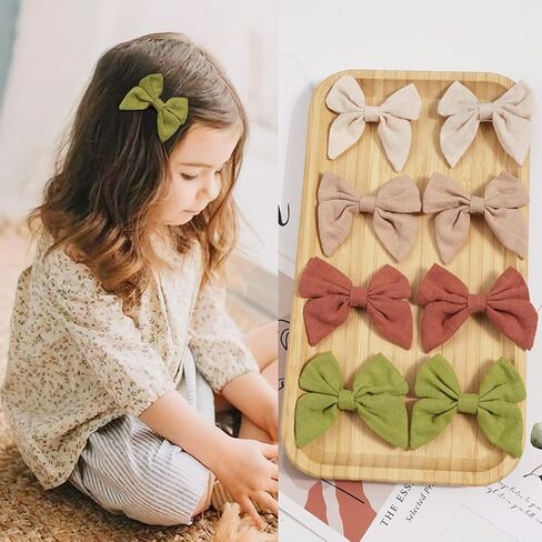 30pcs Baby Girls Hair Bows Cotton Linen Alligator Hair Clips 3 inch Fable Girls Toddlers Kids Handmade Pigtail Hair Accessories, 15 Colors in Pair in Saudi Arabia