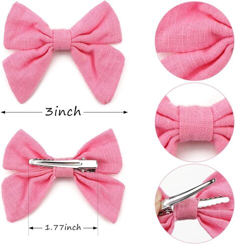 30pcs Baby Girls Hair Bows Cotton Linen Alligator Hair Clips 3 inch Fable Girls Toddlers Kids Handmade Pigtail Hair Accessories, 15 Colors in Pair in Saudi Arabia