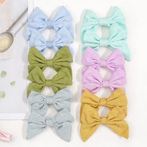 30pcs Baby Girls Hair Bows Cotton Linen Alligator Hair Clips 3 inch Fable Girls Toddlers Kids Handmade Pigtail Hair Accessories, 15 Colors in Pair in Saudi Arabia