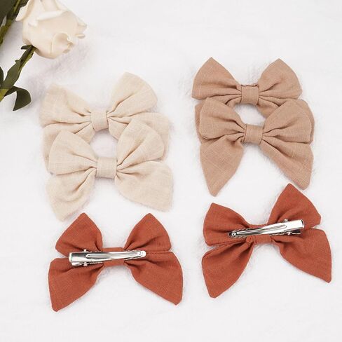 30pcs Baby Girls Hair Bows Cotton Linen Alligator Hair Clips 3 inch Fable Girls Toddlers Kids Handmade Pigtail Hair Accessories, 15 Colors in Pair in Saudi Arabia