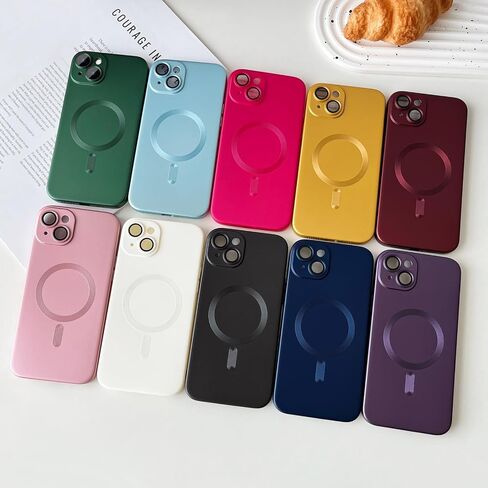 حافظة مغناطيسية لهاتف iPhone 15 Plus للنساء، تصميم لامع فاخر ناعم لامع وواقي عدسة الكاميرا، متوافق مع حافظة Magsafe لهاتف iPhone 15 Plus 6.7 بوصة - وردي فاقع in Kuwait