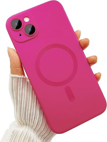 حافظة مغناطيسية لهاتف iPhone 15 Plus للنساء، تصميم لامع فاخر ناعم لامع وواقي عدسة الكاميرا، متوافق مع حافظة Magsafe لهاتف iPhone 15 Plus 6.7 بوصة - وردي فاقع in Kuwait