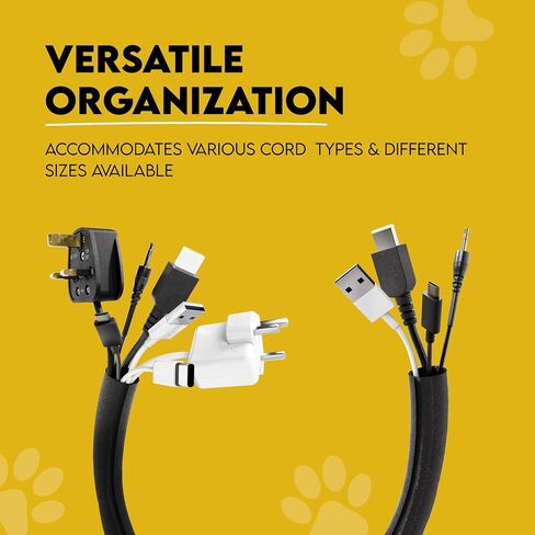 Paws & Wires Cord Cover for Pets - Black, 10ft - Cord Protector from Pets No Chew - Durable PET Cable Protector for Dogs, Cats and Other Pets - Keep Cats from Chewing Cords with A Cable Sleeve in Saudi Arabia
