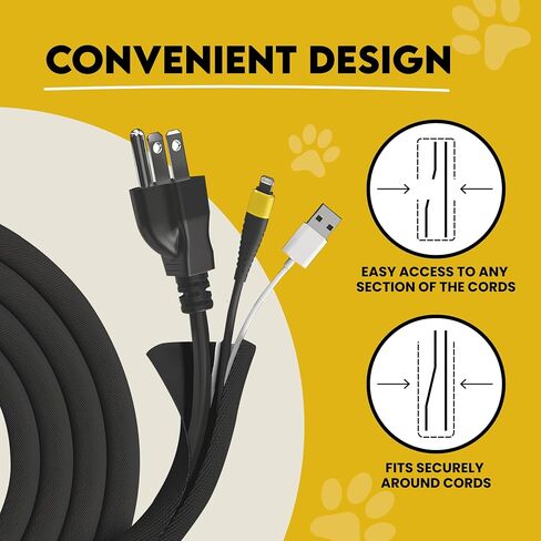 Paws & Wires Cord Cover for Pets - Black, 10ft - Cord Protector from Pets No Chew - Durable PET Cable Protector for Dogs, Cats and Other Pets - Keep Cats from Chewing Cords with A Cable Sleeve in Saudi Arabia