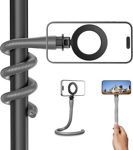 Magnetic Flexible Phone Mount Clamp Tripod Stand Stick Pole for Phones, Stroller Treadmill Tube Bike Motorcycle Phone Holder Attach Stand Accessories Arm Mount for iPhone Android Phones Black in Saudi Arabia