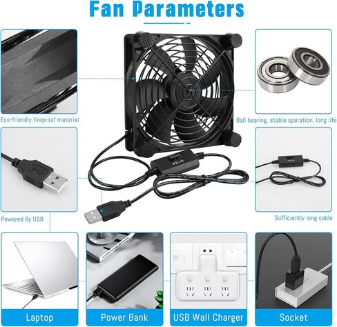 Quiet 120mm 5v USB Fan Powered Fan with Speed Control for Receiver DVR Playstation Xbox Computer Cabinet Cooling in Kuwait