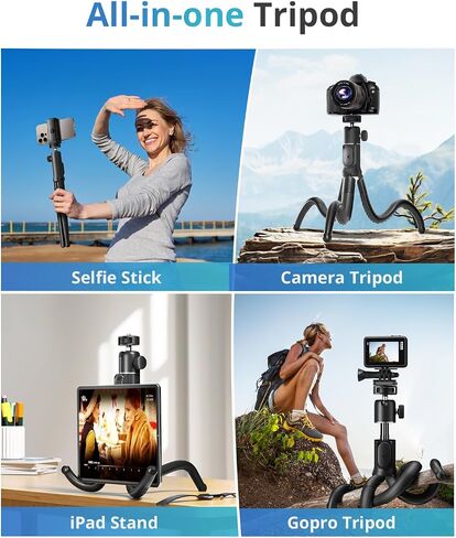UBeesize Extendable Phone Tripod, Flexible Tripod with Remote, 3 in 1 Selfie Stick Tripod with Gopro Mount, iPhone Stand for Recording, Volgging, Live Streaming Fit for Cell Phones, Canon Sony Cameras in Saudi Arabia