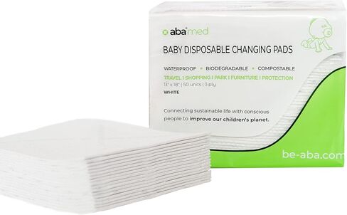 50 قطعة من وسادات تغيير الحفاضات المدمجة القابلة للتحلل البيولوجي للاستعمال مرة واحدة للأطفال، وسادات سفلية مقاومة للماء ومضادة للطاولة، مقاس 45.72 سم × 33.02 سم من ABA in Kuwait