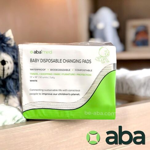 50 قطعة من وسادات تغيير الحفاضات المدمجة القابلة للتحلل البيولوجي للاستعمال مرة واحدة للأطفال، وسادات سفلية مقاومة للماء ومضادة للطاولة، مقاس 45.72 سم × 33.02 سم من ABA in Kuwait