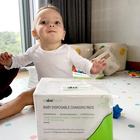 50 قطعة من وسادات تغيير الحفاضات المدمجة القابلة للتحلل البيولوجي للاستعمال مرة واحدة للأطفال، وسادات سفلية مقاومة للماء ومضادة للطاولة، مقاس 45.72 سم × 33.02 سم من ABA in Kuwait