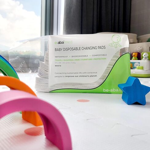 50 قطعة من وسادات تغيير الحفاضات المدمجة القابلة للتحلل البيولوجي للاستعمال مرة واحدة للأطفال، وسادات سفلية مقاومة للماء ومضادة للطاولة، مقاس 45.72 سم × 33.02 سم من ABA in Kuwait