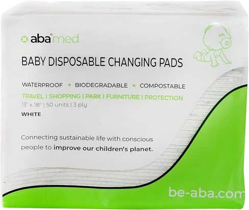 50 قطعة من وسادات تغيير الحفاضات المدمجة القابلة للتحلل البيولوجي للاستعمال مرة واحدة للأطفال، وسادات سفلية مقاومة للماء ومضادة للطاولة، مقاس 45.72 سم × 33.02 سم من ABA in Kuwait