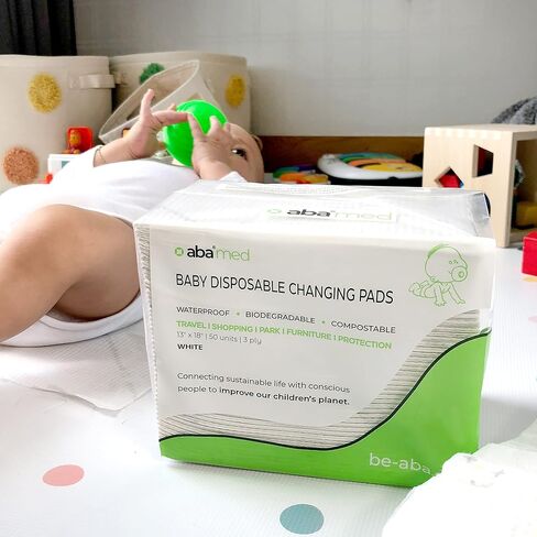 50 قطعة من وسادات تغيير الحفاضات المدمجة القابلة للتحلل البيولوجي للاستعمال مرة واحدة للأطفال، وسادات سفلية مقاومة للماء ومضادة للطاولة، مقاس 45.72 سم × 33.02 سم من ABA in Kuwait