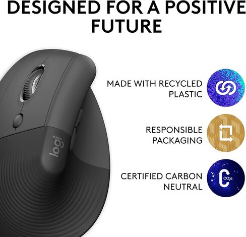 Logitech Lift Left Vertical Ergonomic Mouse, Left-Handed, Wireless, Bluetooth or Logi Bolt USB, Quiet clicks, 4 Buttons, Compatible with Windows/macOS/iPadOS, Laptop, PC - Graphite (Renewed) in Saudi Arabia