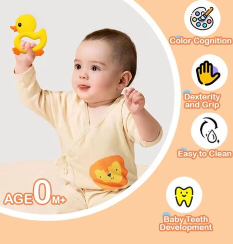 [BabyBite] عضاضة لطيفة على شكل بطة للعب الحسي والتنموي للأطفال والرضع مصنوعة من السيليكون الآمن غذائيًا بنسبة 100% خالية من مادة BPA (أصفر) in Saudi Arabia