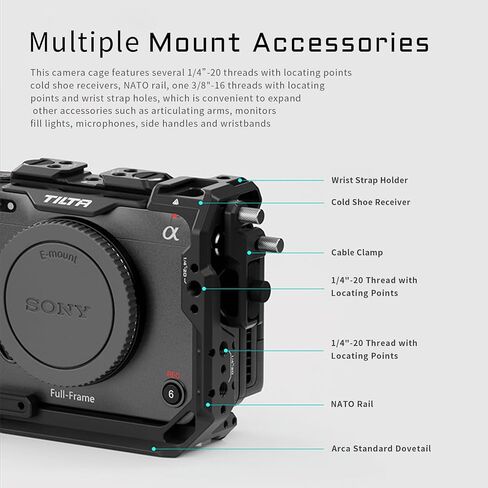 قفص كاميرا Tilta كامل متوافق مع Sony FX30 FX3، مع مشبك كابل HDMI ولوحة سريعة الفك وحذاء بارد وسكك ناتو 1/4"-20 3/8"-16 خيط مع دبابيس تحديد الموقع - رمادي تيتانيوم TA-T16-FCC-TG in Saudi Arabia