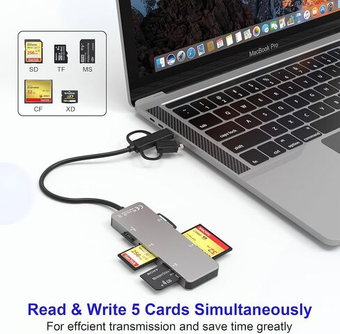 محول Memory Stick Pro Duo لأجهزة iPhone/USB-C/USB 3.0 بسرعة 5 جيجابت في الثانية عالية السرعة - قارئ بطاقات ذاكرة 6 في 3 من الألومنيوم SD/TF/M2/CF/MS/XD، قارئ بطاقات الصور Olympus XD يقرأ 5 بطاقات في وقت واحد in Kuwait