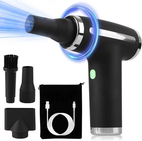 2nd Generation Premium Portable Compressed Mini Air Duster, Quieter and Longer Life Brushless Motor Cordless Air Duster 110000 RPM Keyboard Cleaner (Black) in Saudi Arabia