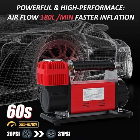 ضاغط هواء محمول 400P DC12V، مضخة هواء لإطارات السيارة، 85 لتر (3 قدم)/الدقيقة، ضاغط هواء معدني عالي الطاقة، للشاحنات، سيارات الدفع الرباعي، RV، الكرات، الدراجة قابلة للنفخ - أحمر in Kuwait