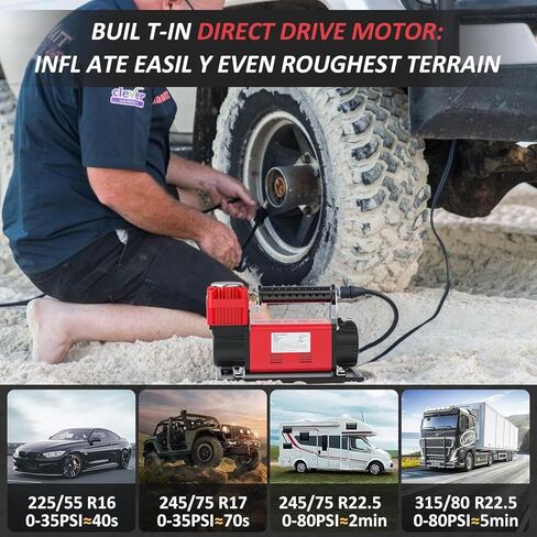 ضاغط هواء محمول 400P DC12V، مضخة هواء لإطارات السيارة، 85 لتر (3 قدم)/الدقيقة، ضاغط هواء معدني عالي الطاقة، للشاحنات، سيارات الدفع الرباعي، RV، الكرات، الدراجة قابلة للنفخ - أحمر in Kuwait