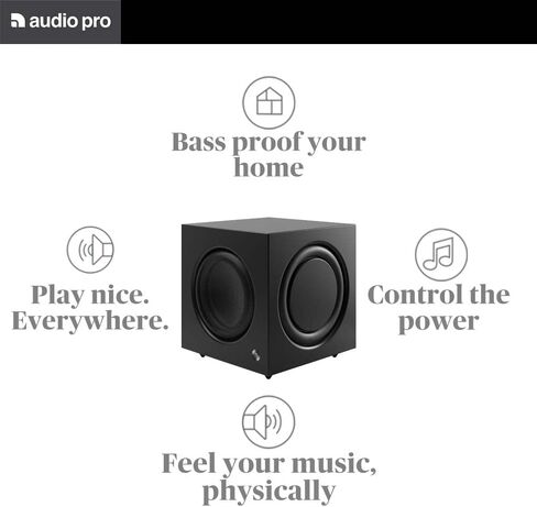 Audio Pro SW-10 Powered Subwoofer Speaker | 8" Woofer, 33-120 Hz, 200W Subwoofer Amplifier, Powered Bass Speaker for Home Theater Audio & Surround Sound System | RCA Cable Input | Black in Saudi Arabia
