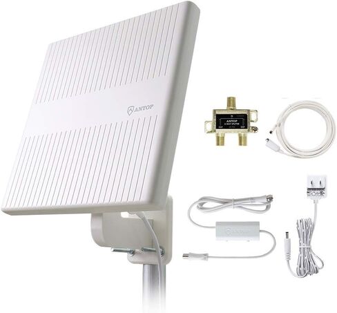 هوائي تلفزيون خارجي متعدد الاتجاهات من ANTOP ANTENNA مع مقسم ثنائي الاتجاه، هوائي استقبال 360 درجة HDTV 65 ميلًا in Kuwait