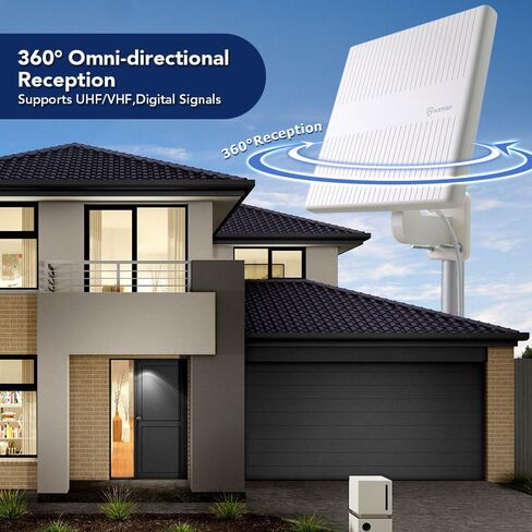 هوائي تلفزيون خارجي متعدد الاتجاهات من ANTOP ANTENNA مع مقسم ثنائي الاتجاه، هوائي استقبال 360 درجة HDTV 65 ميلًا in Kuwait