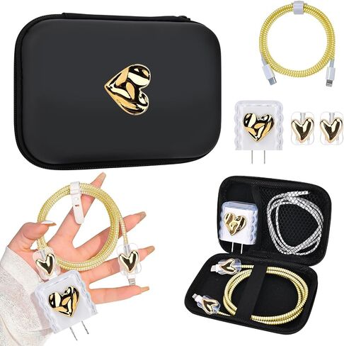 DIY Phone Charger Case Storage Set Wire Saver Cable Organizer with Travel Storage Bag, Soft Cute Black Pearl Bow Tie Love Cable Charger Protector Cord Organizer for iPhone(Sliver) in Kuwait