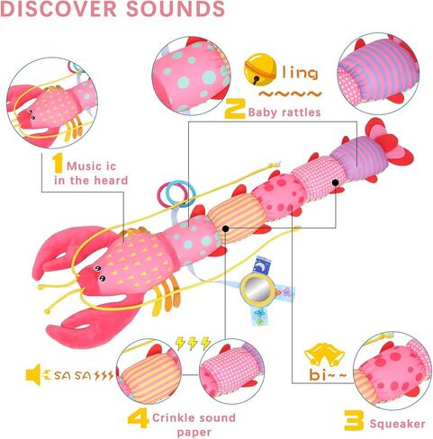 Infant Baby Toys Musical Stuffed Animal Plush Toys for 0-3-6-12 Months, Soft Tummy Time Toys with Rattles and Crinkle, Infant Newborn Toys Gifts for Newborn Boys Girls Babies (Lobster, Color) in Saudi Arabia