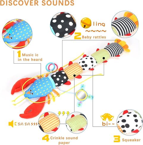 Infant Baby Toys Musical Stuffed Animal Plush Toys for 0-3-6-12 Months, Soft Tummy Time Toys with Rattles and Crinkle, Infant Newborn Toys Gifts for Newborn Boys Girls Babies (Lobster, Color) in Saudi Arabia