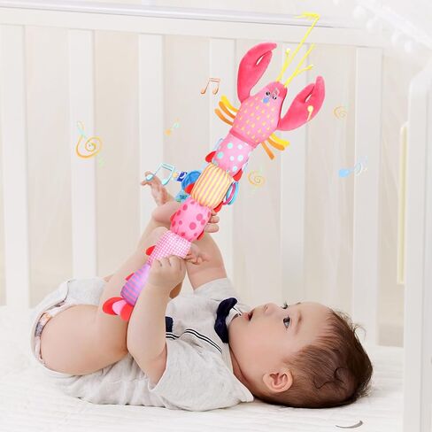 Infant Baby Toys Musical Stuffed Animal Plush Toys for 0-3-6-12 Months, Soft Tummy Time Toys with Rattles and Crinkle, Infant Newborn Toys Gifts for Newborn Boys Girls Babies (Lobster, Color) in Saudi Arabia